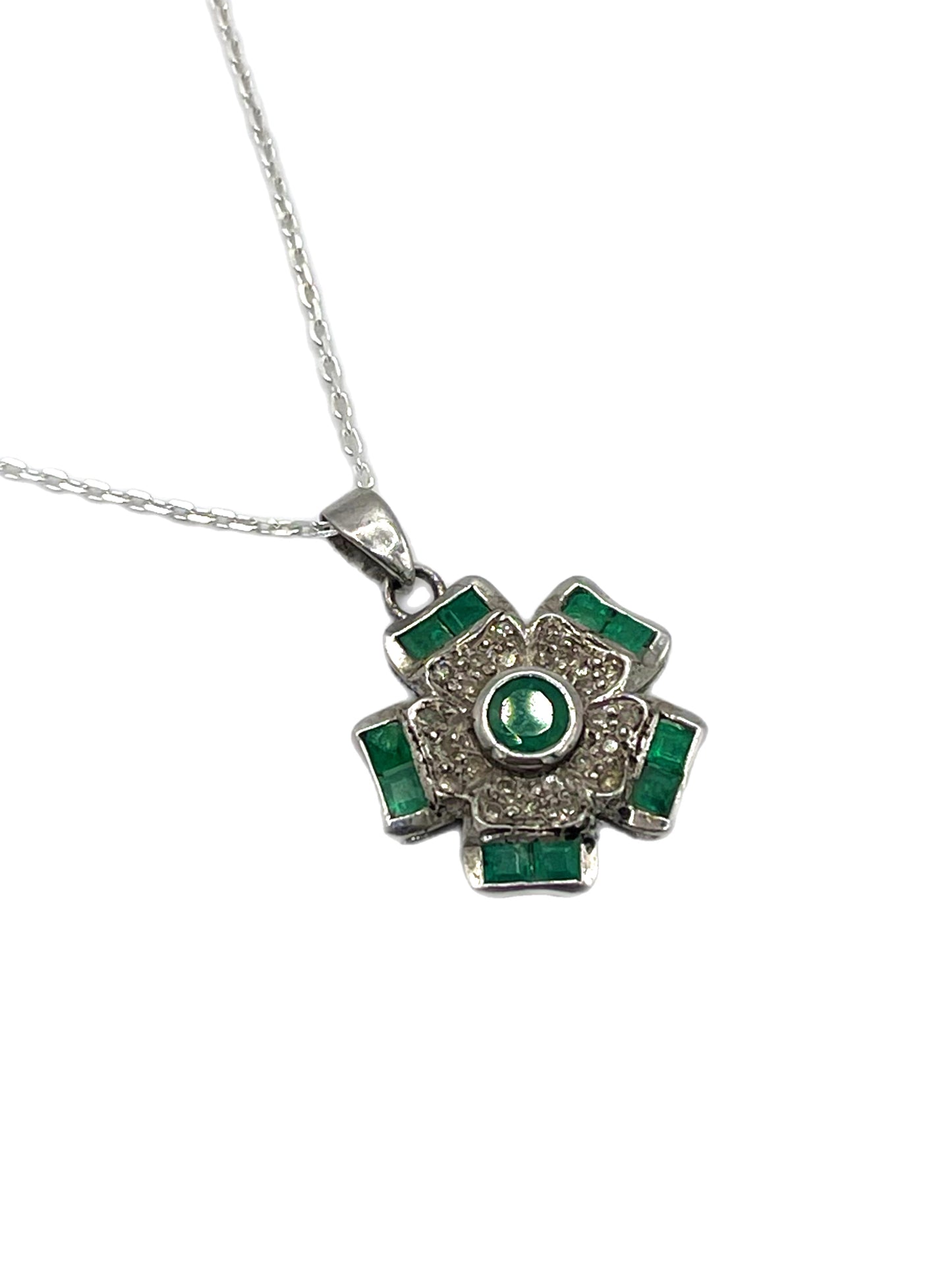 Emerald & Diamond Flower Necklace