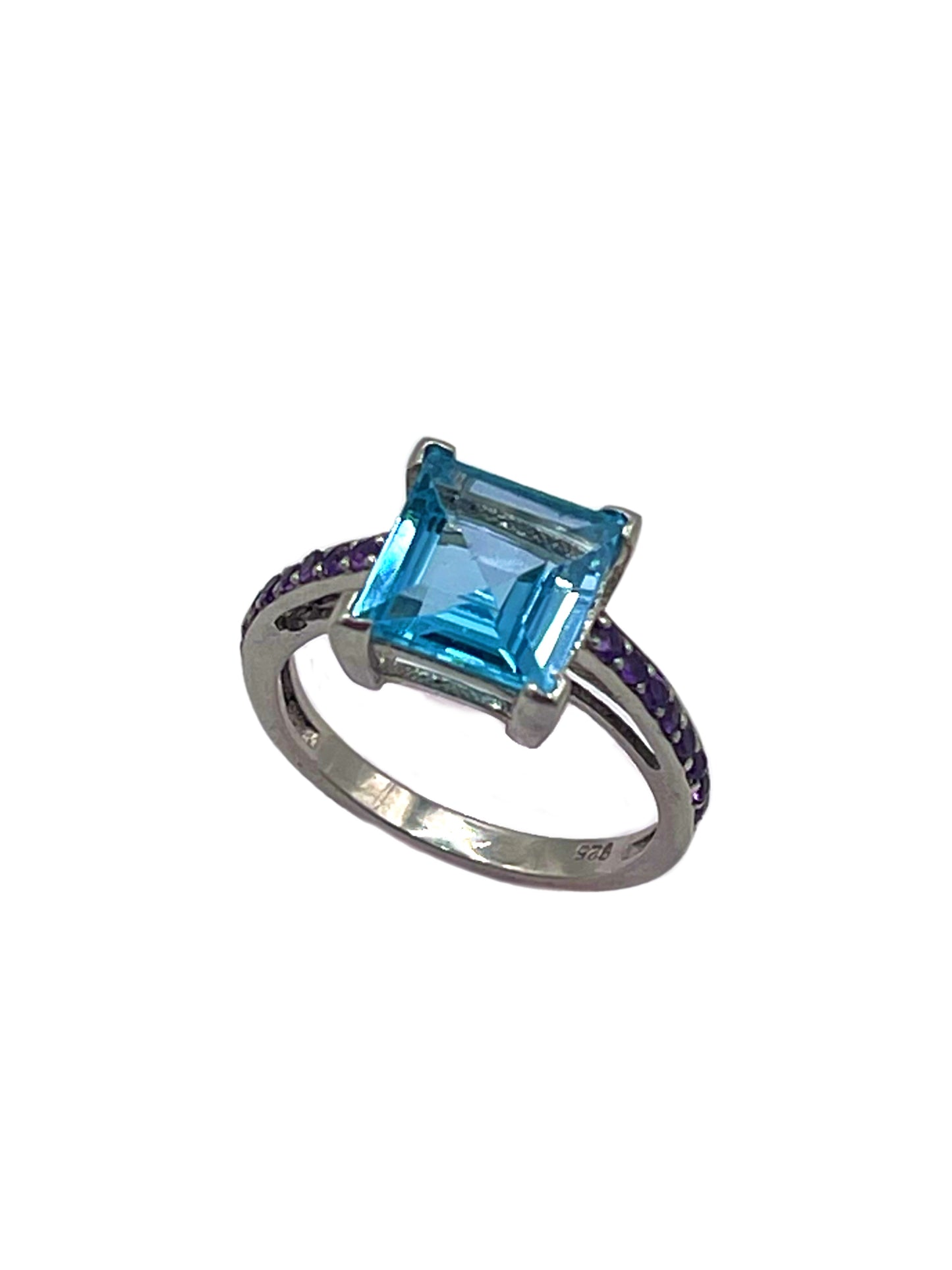 Step Cut Blue Topaz Solitaire Ring