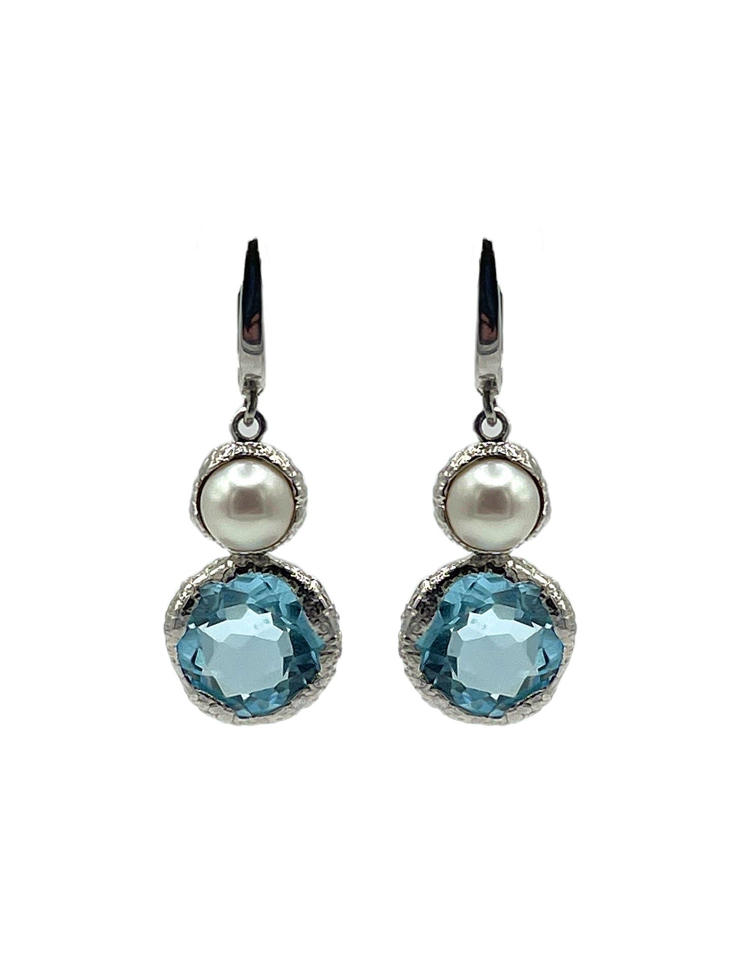 Pearl and Blue Topaz Drop Earrings