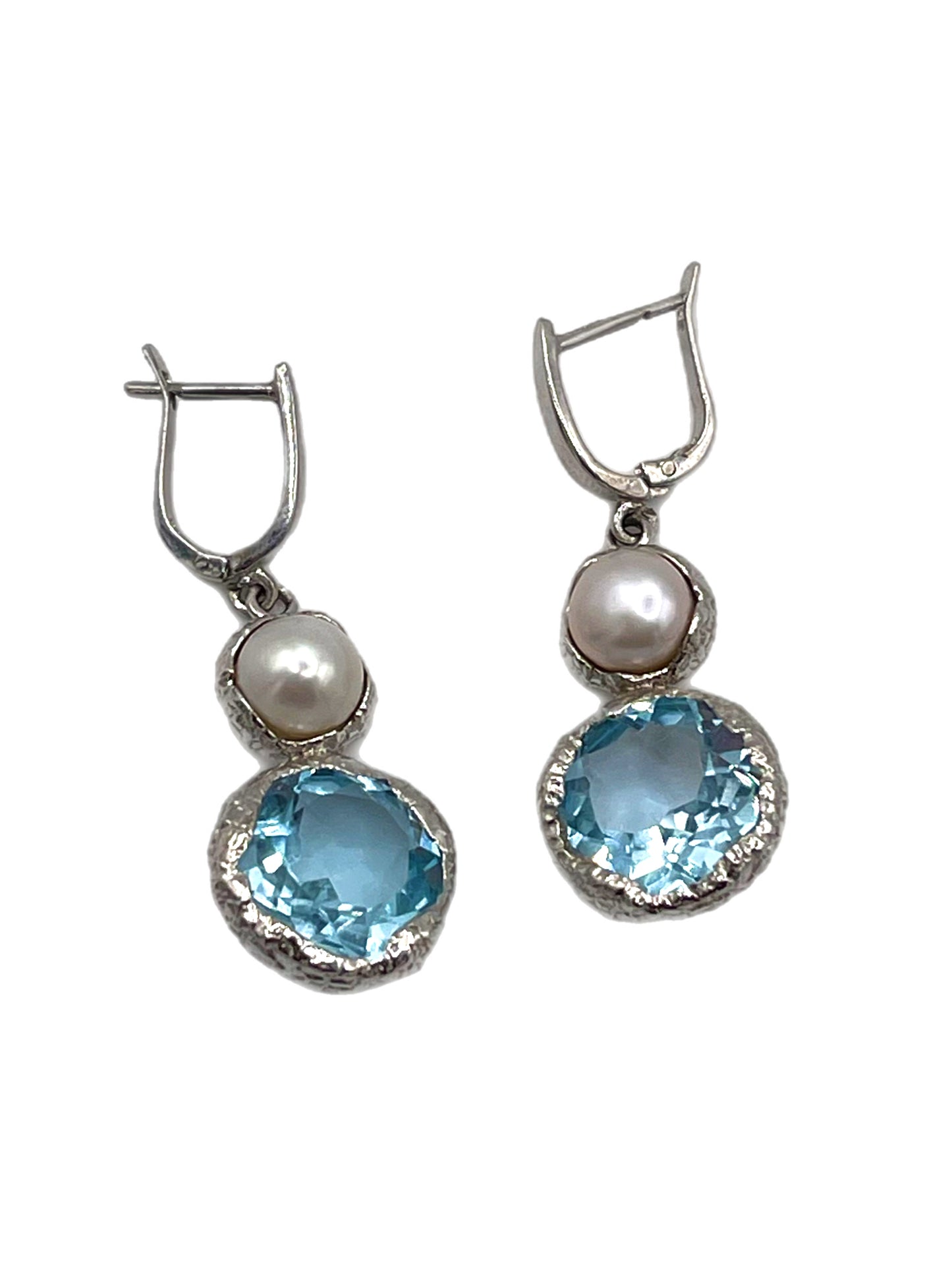 Pearl and Blue Topaz Drop Earrings