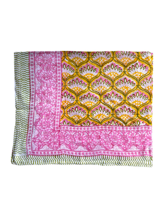 'Pink & Ochre' Hand Block Printed Sarong