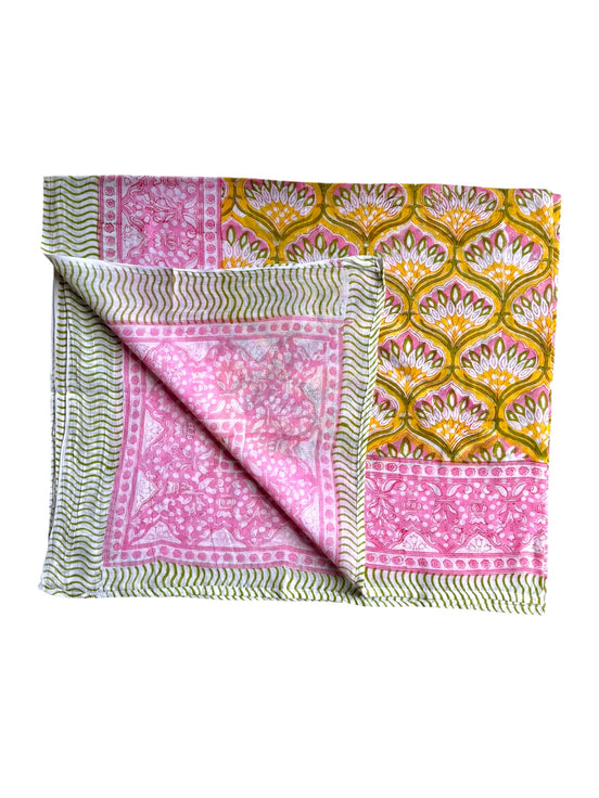 'Pink & Ochre' Hand Block Printed Sarong