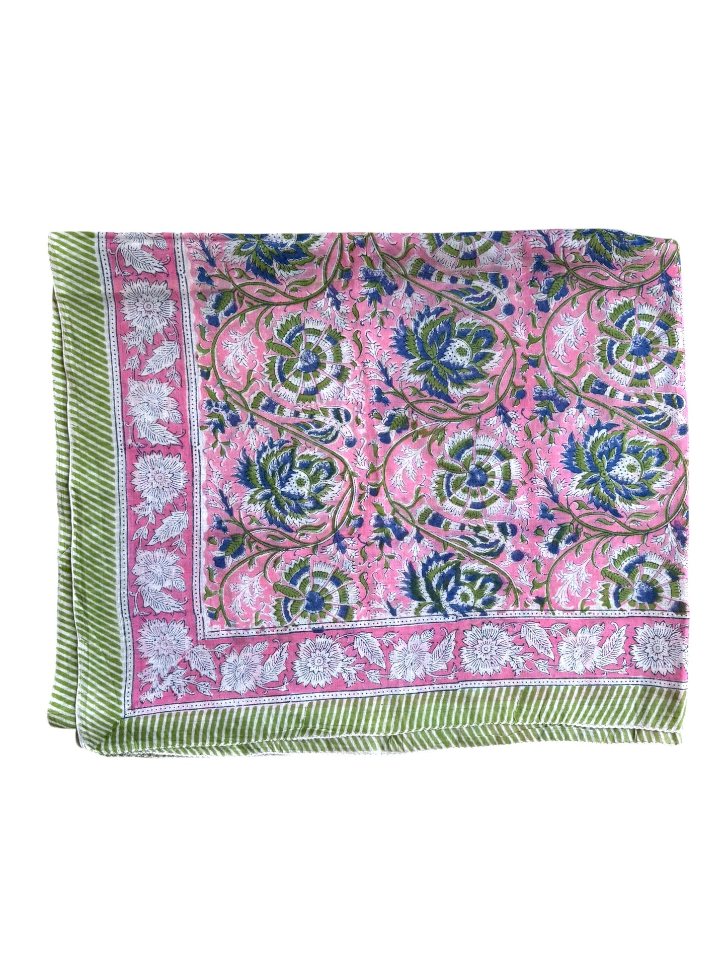 'Pink & Blue Fauna' Hand Block Printed Sarong