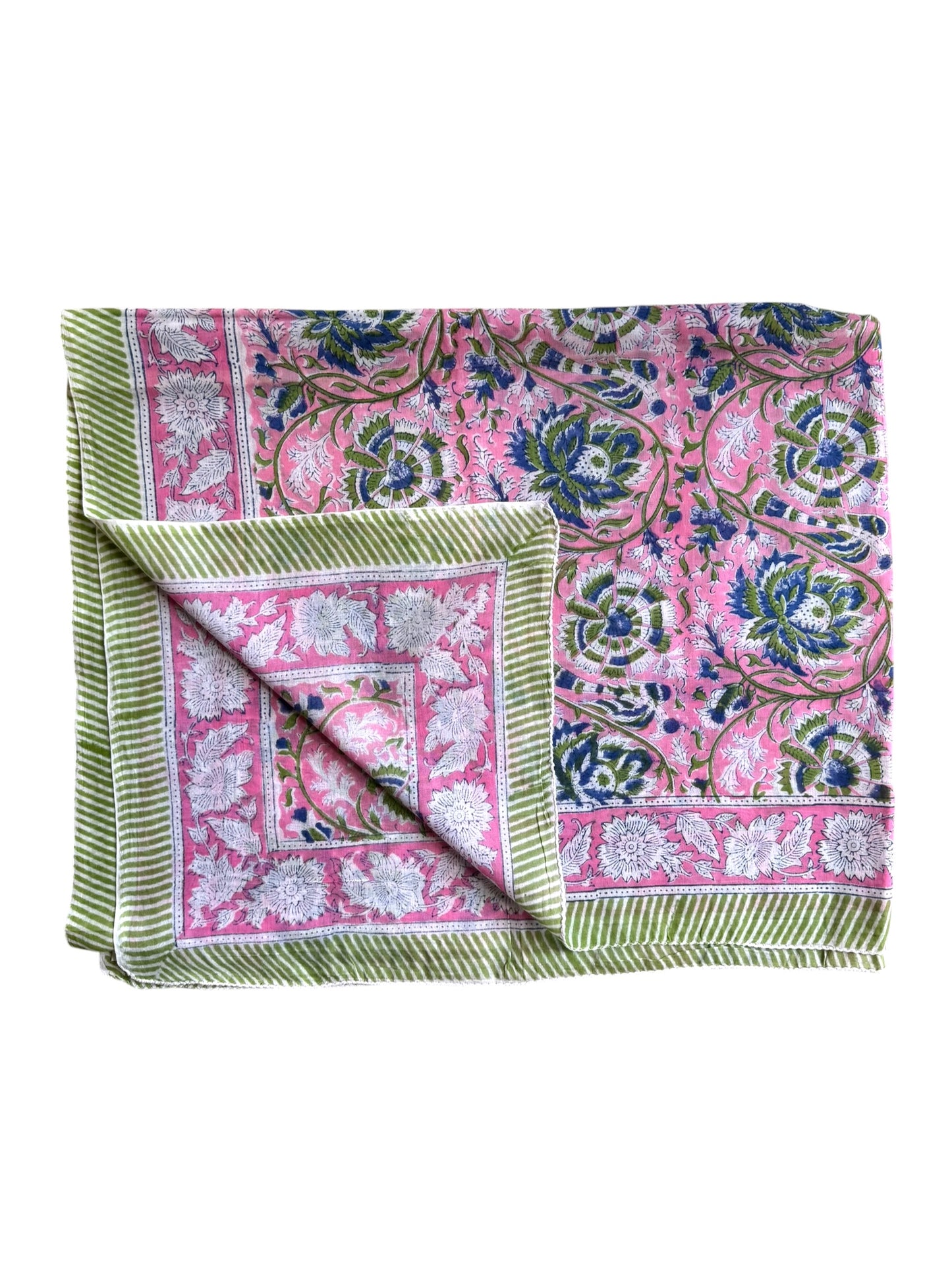 'Pink & Blue Fauna' Hand Block Printed Sarong