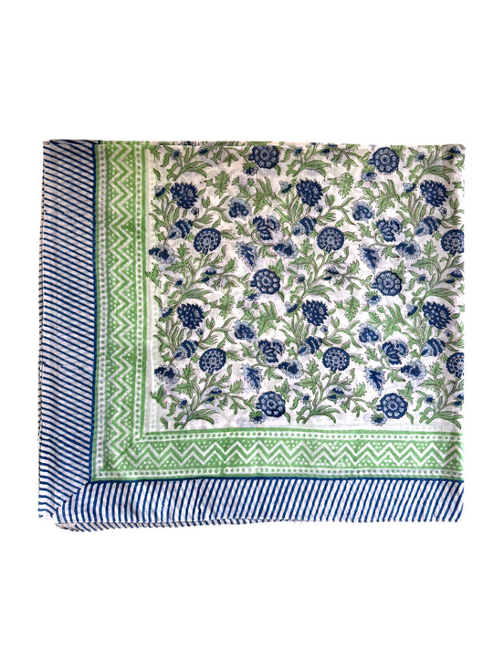 'Blue Floral' Hand Block Printed Sarong