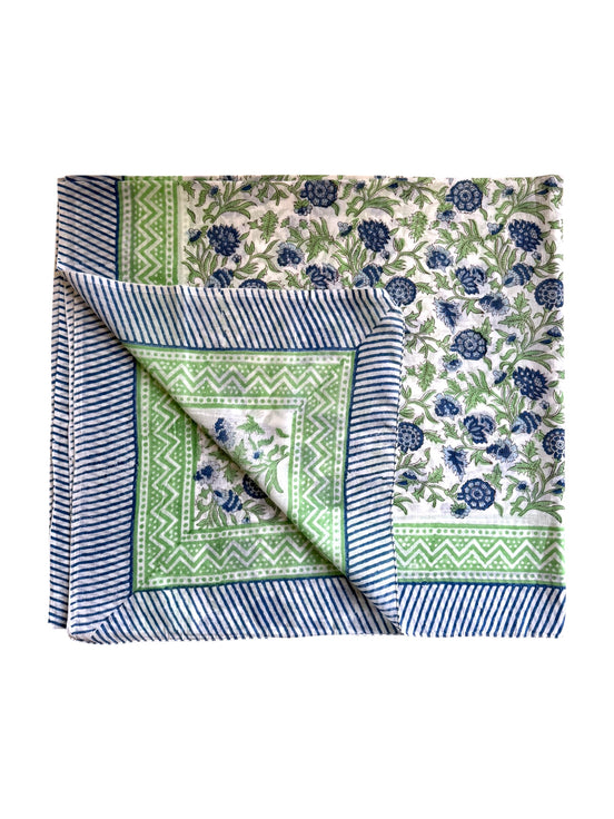 'Blue Floral' Hand Block Printed Sarong