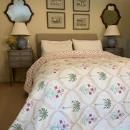 Palmtree & Pink Flower Shrub Bedspread/Quilt