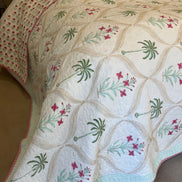 Palmtree & Pink Flower Shrub Bedspread/Quilt