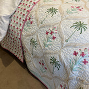 Palmtree & Pink Flower Shrub Bedspread/Quilt