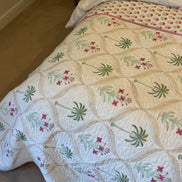 Palmtree & Pink Flower Shrub Bedspread/Quilt
