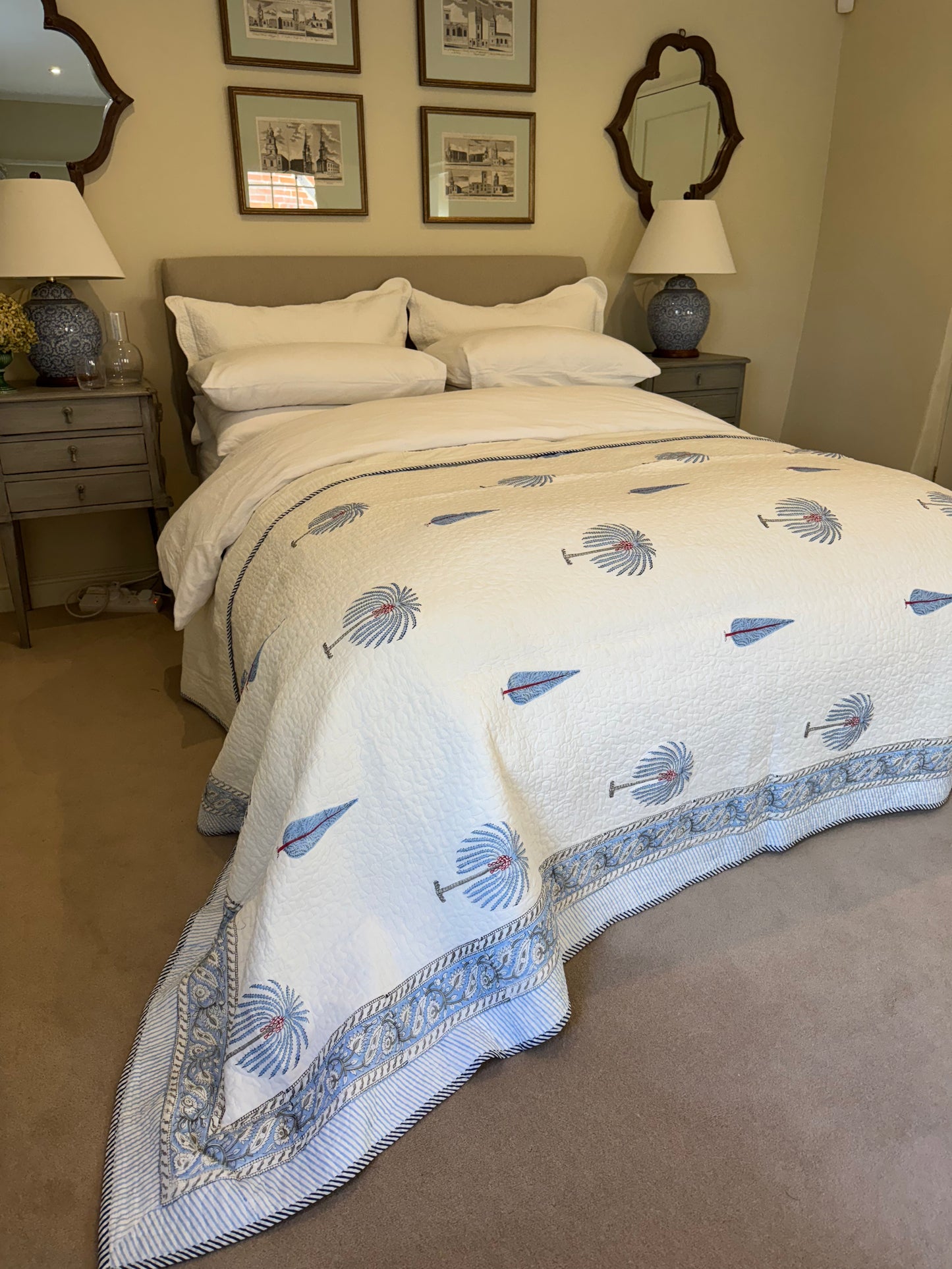 Blue Cypress and Palmtree Bedspread/Quilt
