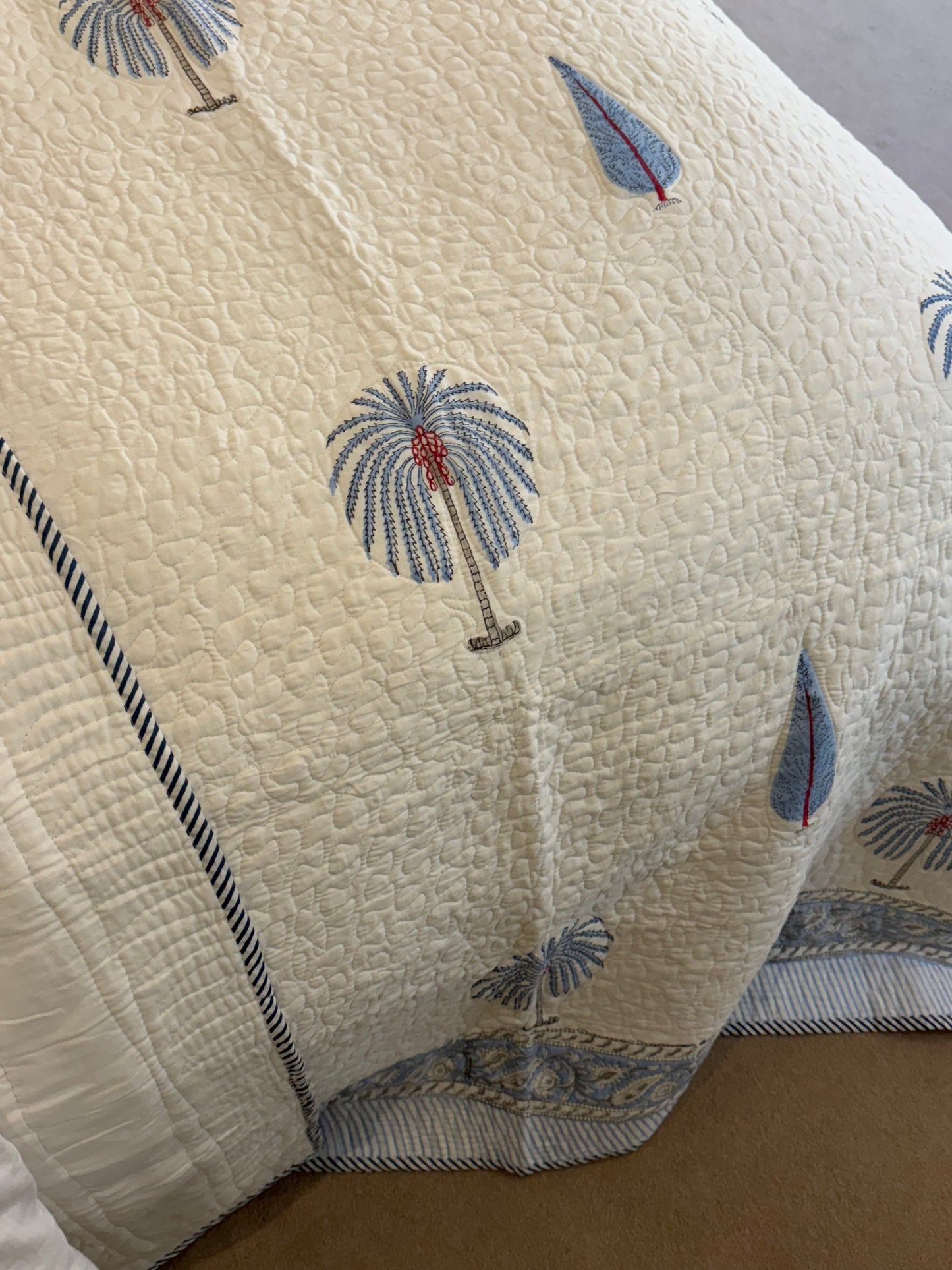 Blue Cypress and Palmtree Bedspread/Quilt
