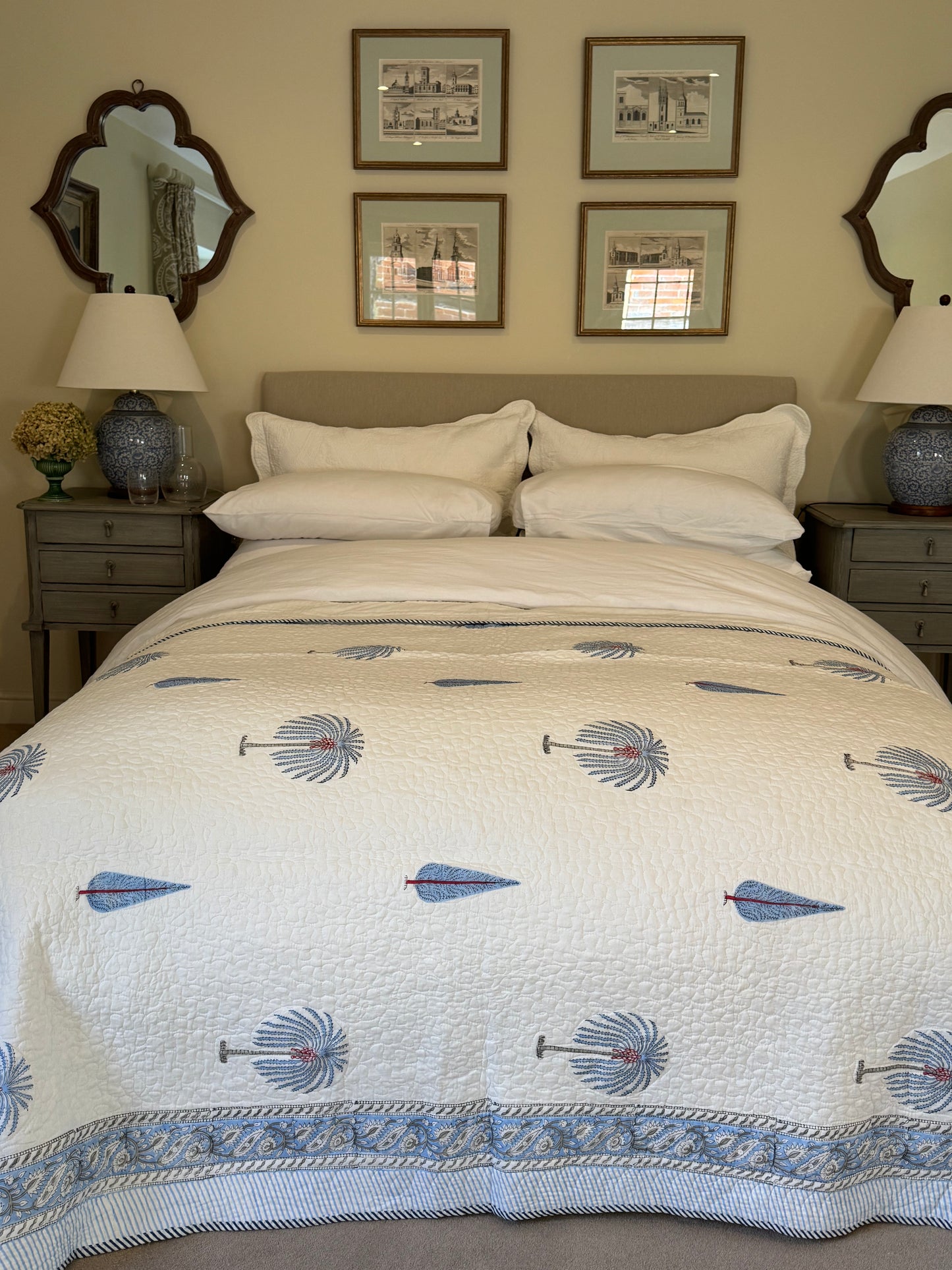 Blue Cypress and Palmtree Bedspread/Quilt