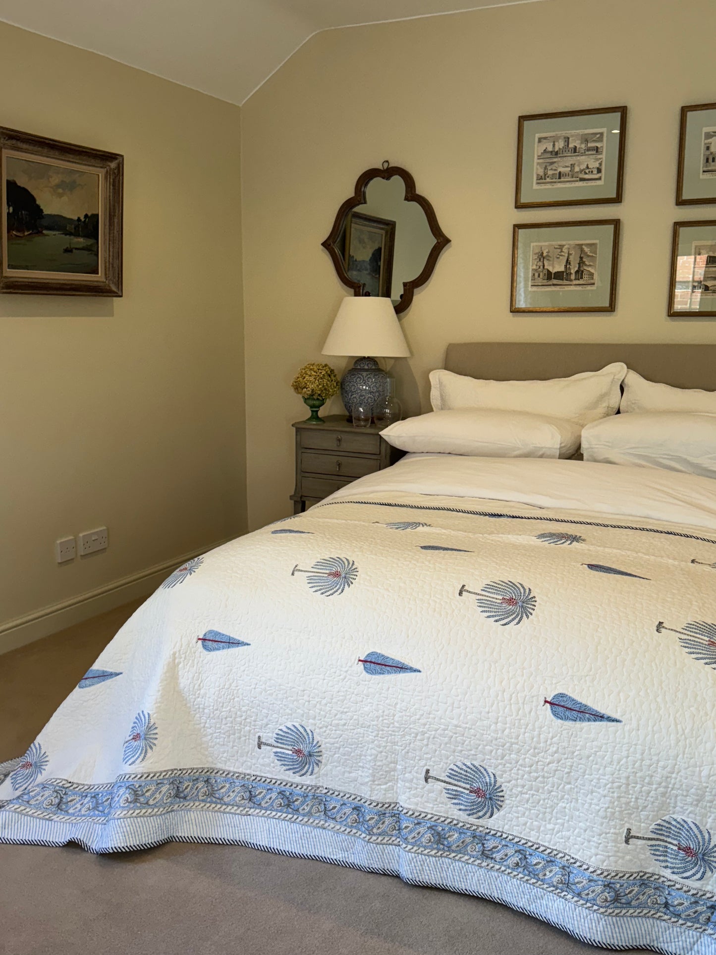 Blue Cypress and Palmtree Bedspread/Quilt