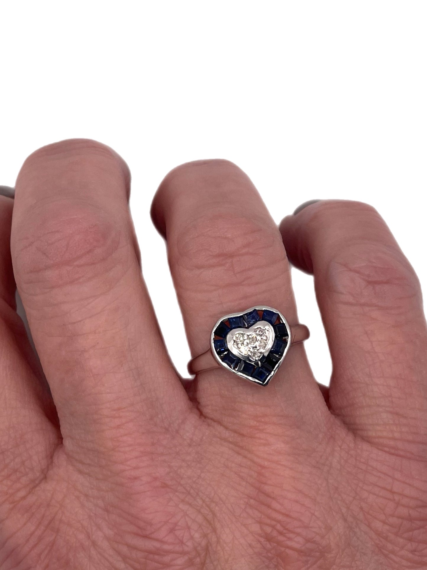 Sapphire and Diamond Heart Ring