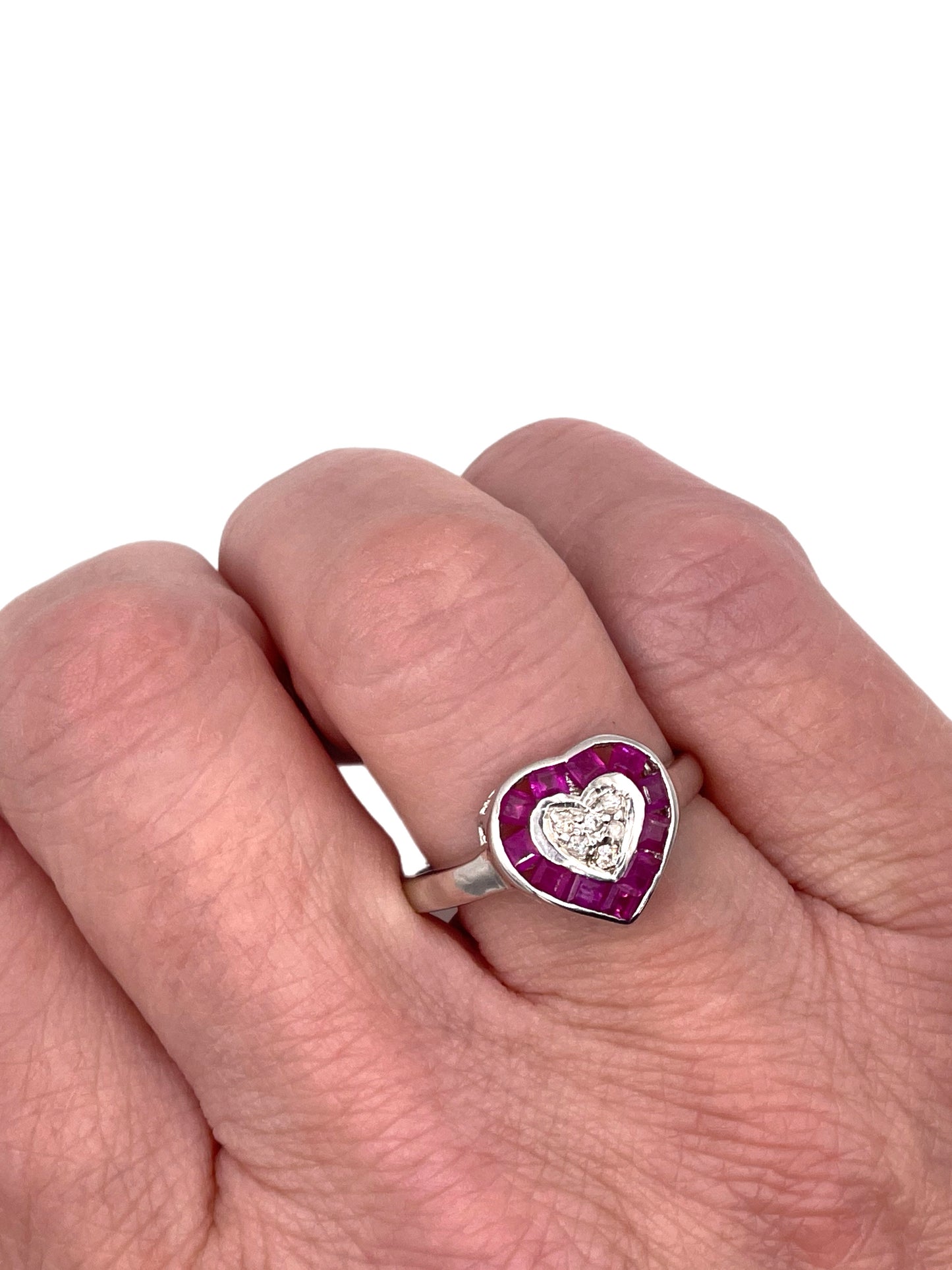 Ruby and Diamond Heart Ring