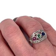 Emerald, Sapphire and Ruby Target Ring