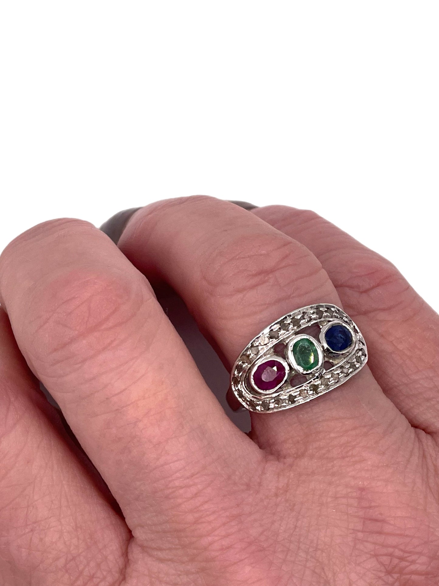 Emerald, Sapphire and Ruby Target Ring