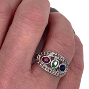 Emerald, Sapphire and Ruby Target Ring
