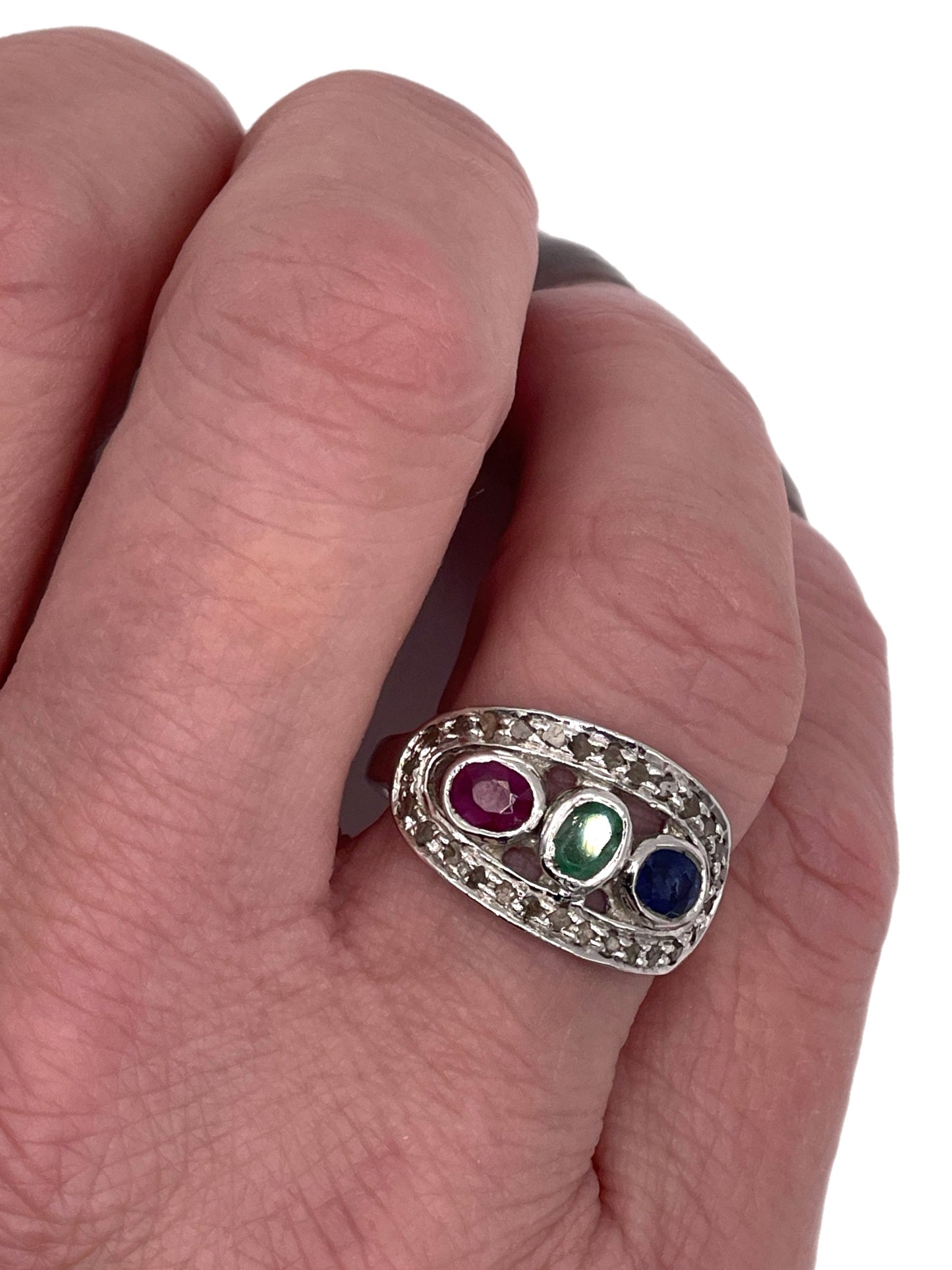 Emerald, Sapphire and Ruby Target Ring