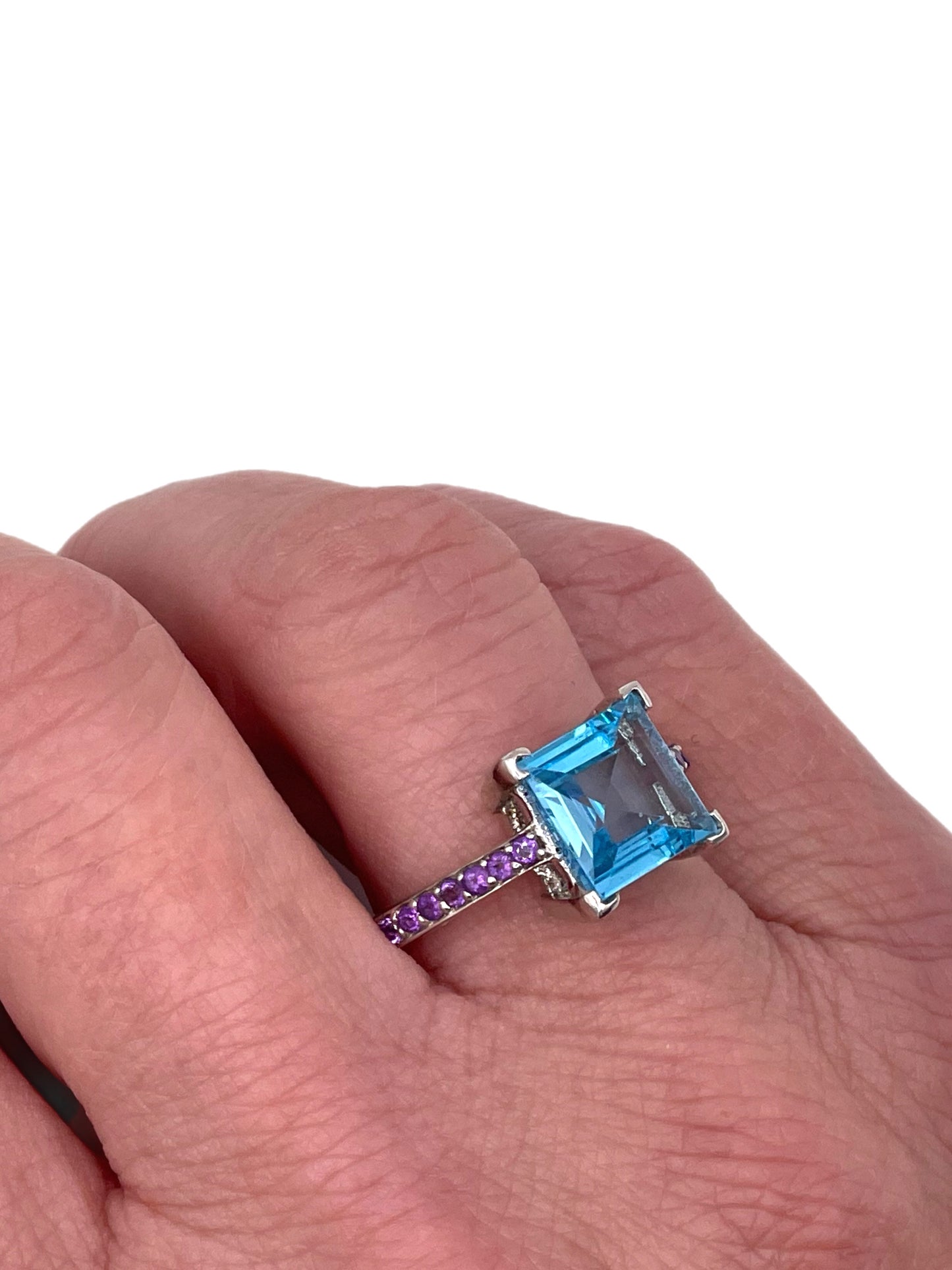 Step Cut Blue Topaz Solitaire Ring