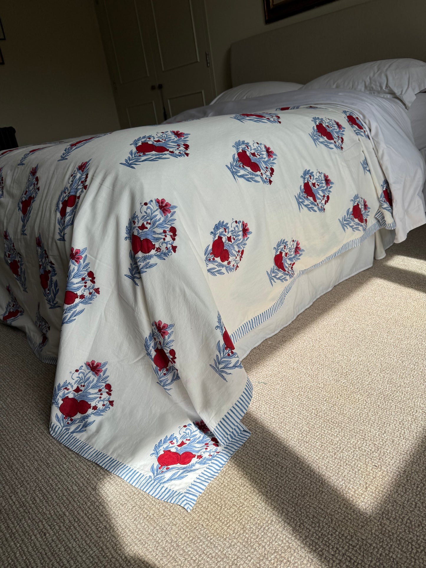 Red Pomegranate Hand Block-Printed Bedspread