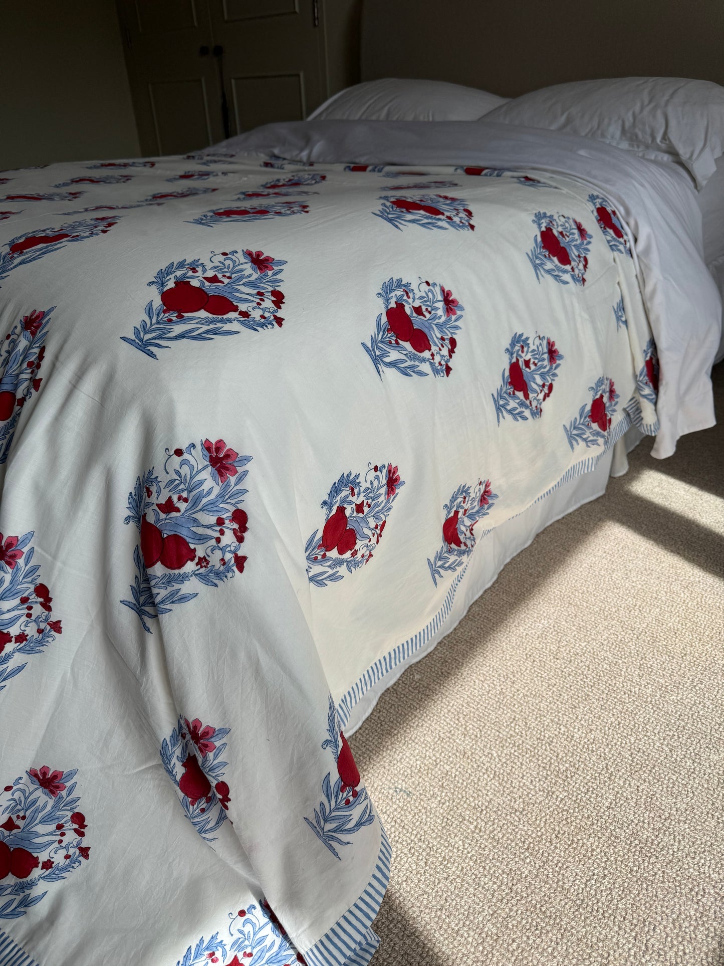 Red Pomegranate Hand Block-Printed Bedspread