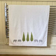Cypress Tree and Elephant Embroidered Bath Towel