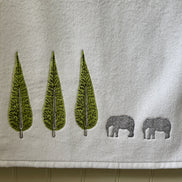 Cypress Tree and Elephant Embroidered Bath Towel