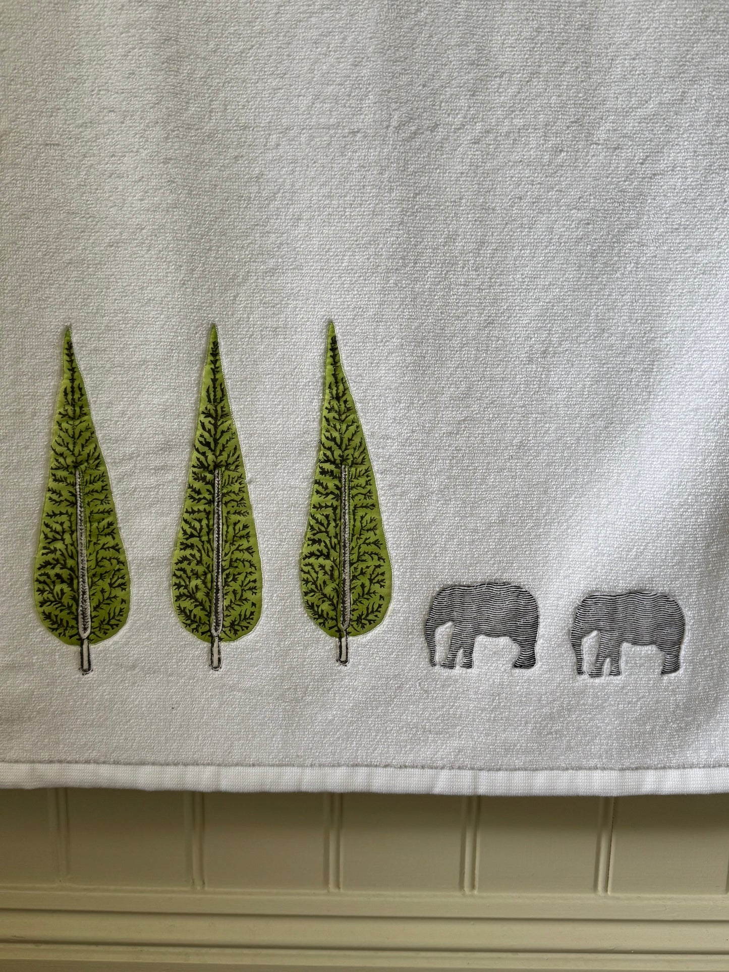 Cypress Tree and Elephant Embroidered Bath Towel