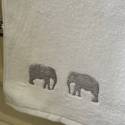 Cypress Tree and Elephant Embroidered Bath Towel