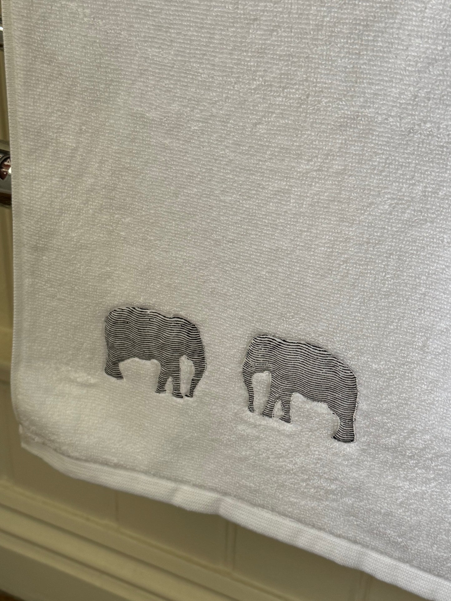 Cypress Tree and Elephant Embroidered Bath Towel