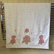 Pink Hydrangea and Butterfly Embroidered Bath Towel