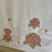 Pink Hydrangea and Butterfly Embroidered Bath Towel