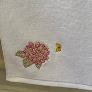 Pink Hydrangea and Butterfly Embroidered Bath Towel