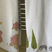 Pink Hydrangea and Butterfly Embroidered Bath Towel