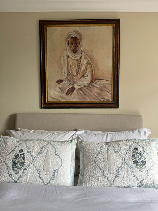 Blue Cypress & Foliage Quilted Hand Block Printed Pillowcase Pair