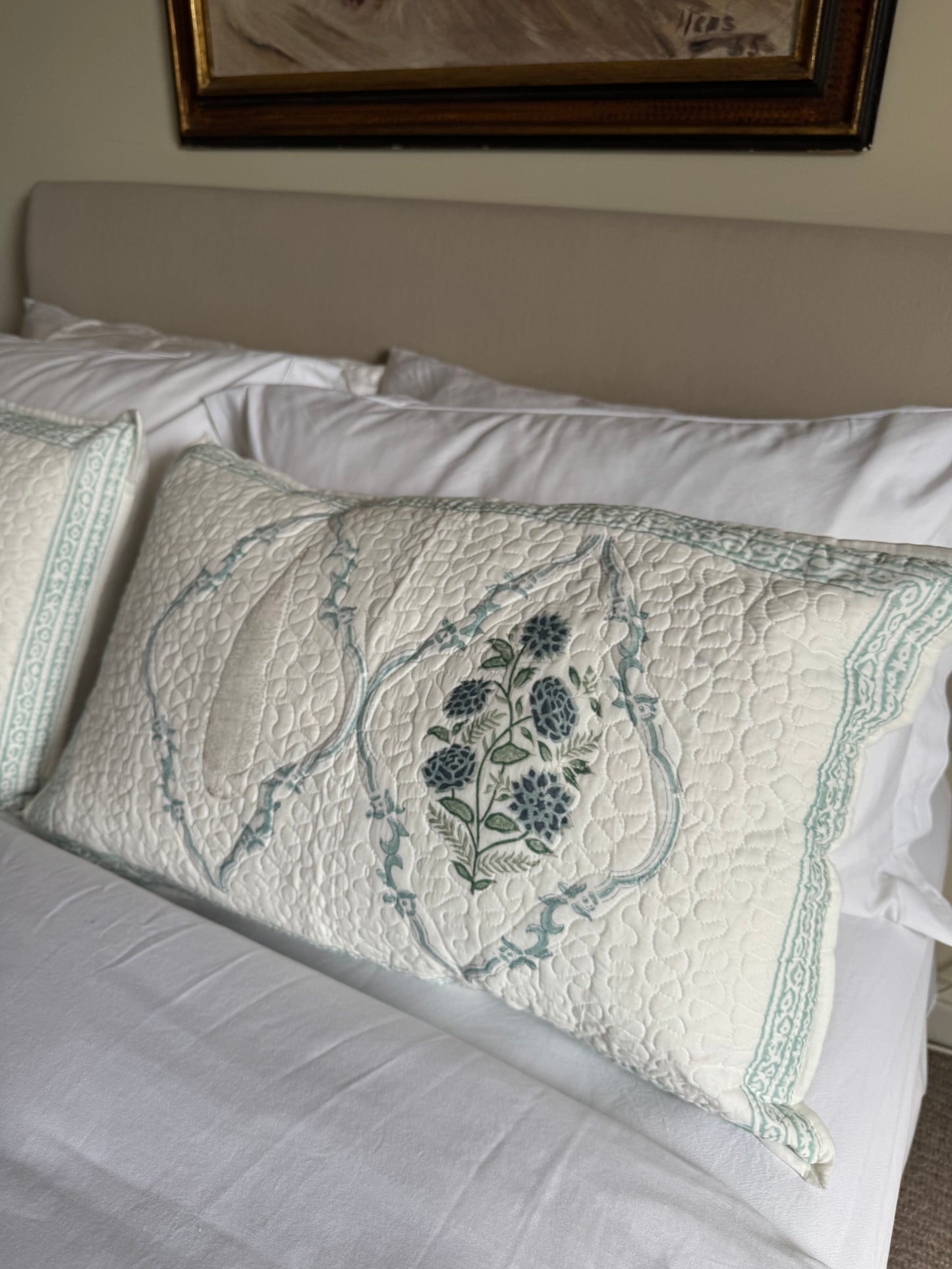 Blue Cypress & Foliage Quilted Hand Block Printed Pillowcase Pair
