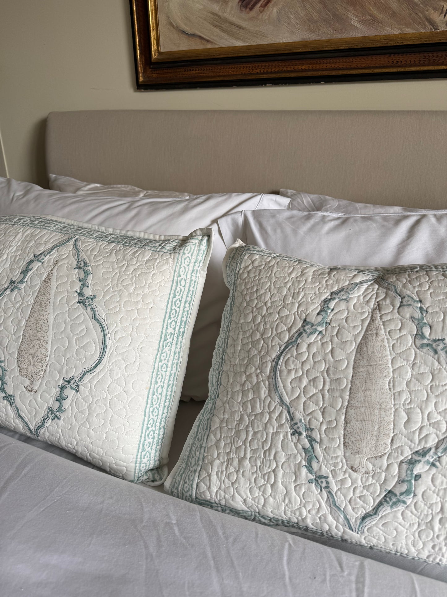 Blue Cypress & Foliage Quilted Hand Block Printed Pillowcase Pair