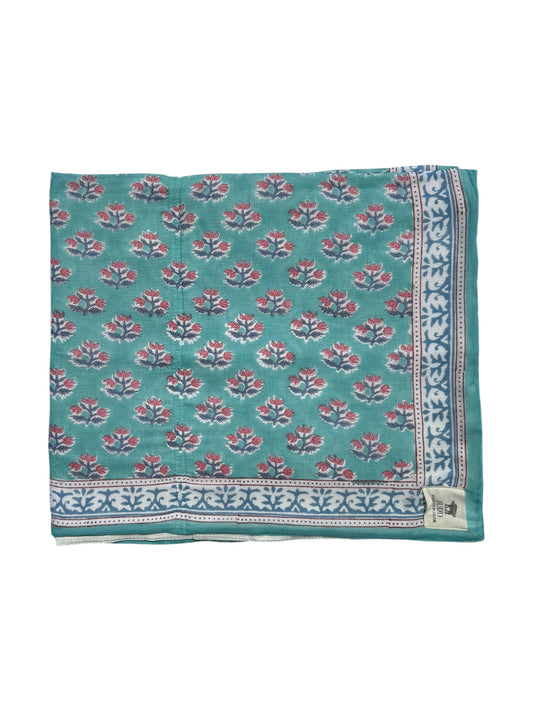 'Pink & Blue Shrub' Block Printed Cotton Towel