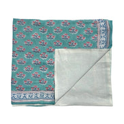 'Pink & Blue Shrub' Block Printed Cotton Towel