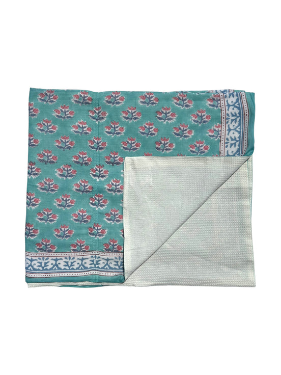 'Pink & Blue Shrub' Block Printed Cotton Towel