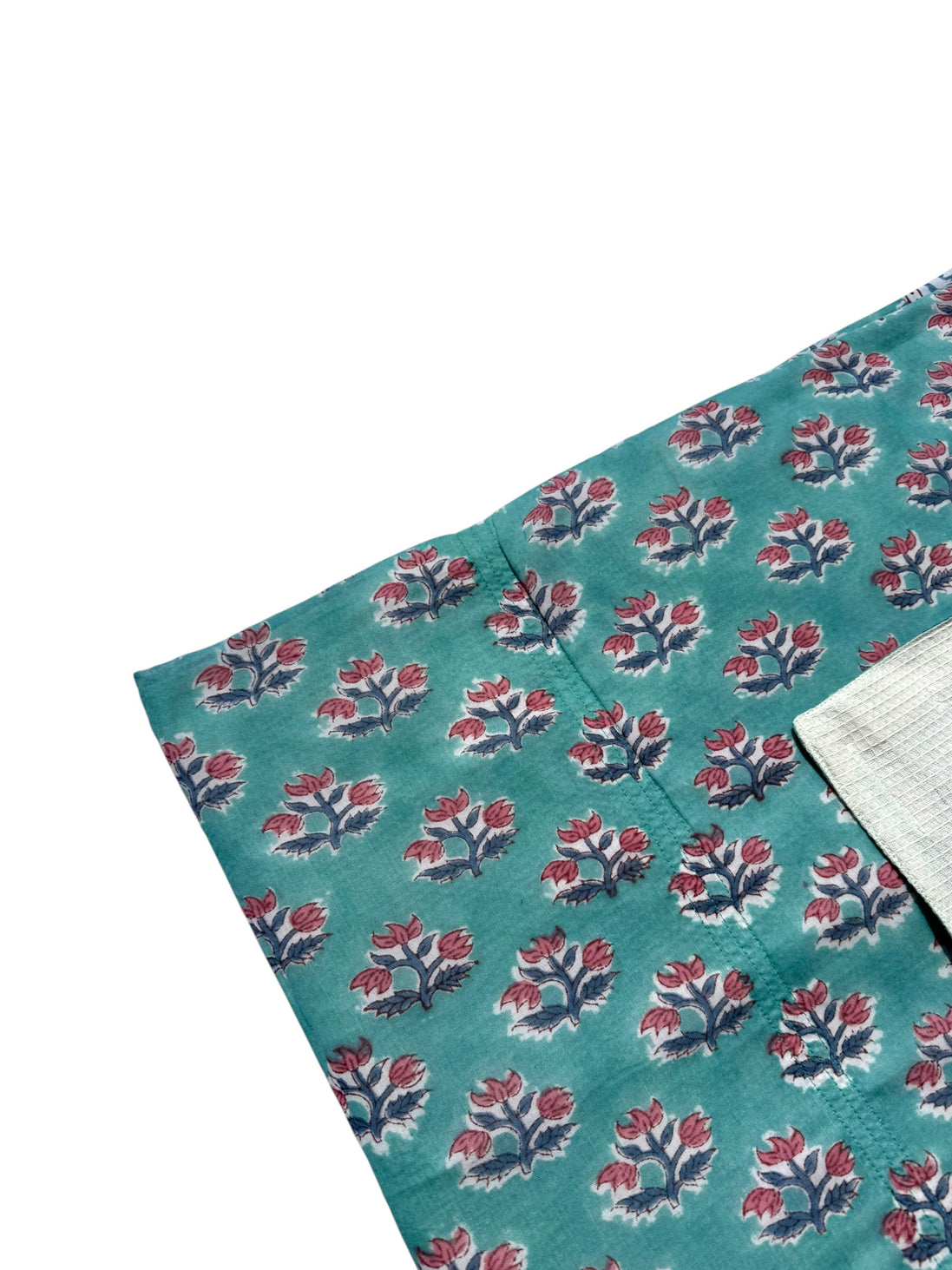 'Pink & Blue Shrub' Block Printed Cotton Towel