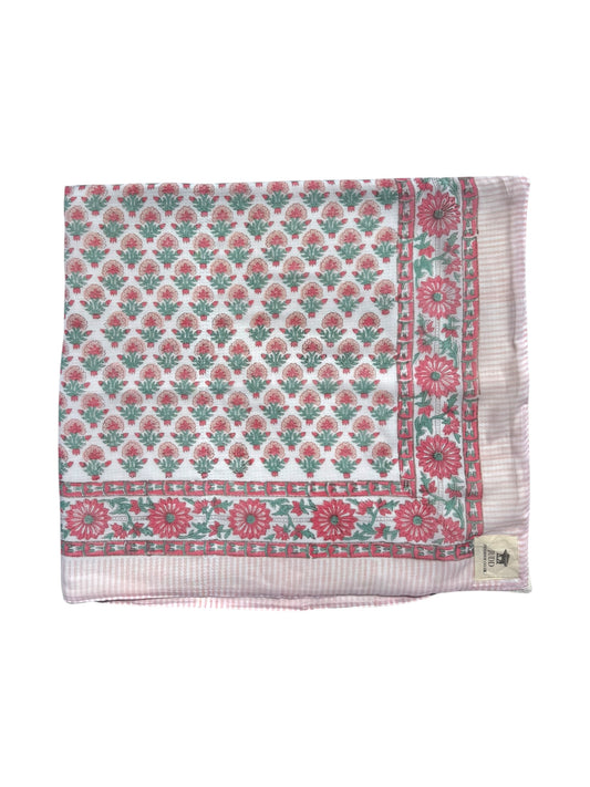 'Pale Pink Shrub' Block Printed Cotton Towel