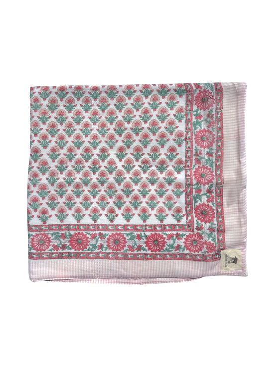 'Pale Pink Shrub' Block Printed Cotton Towel