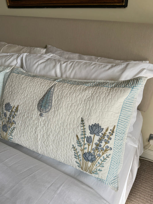 Blue Cypress & Shrubs Quilted Hand Block Printed Pillowcase Pair