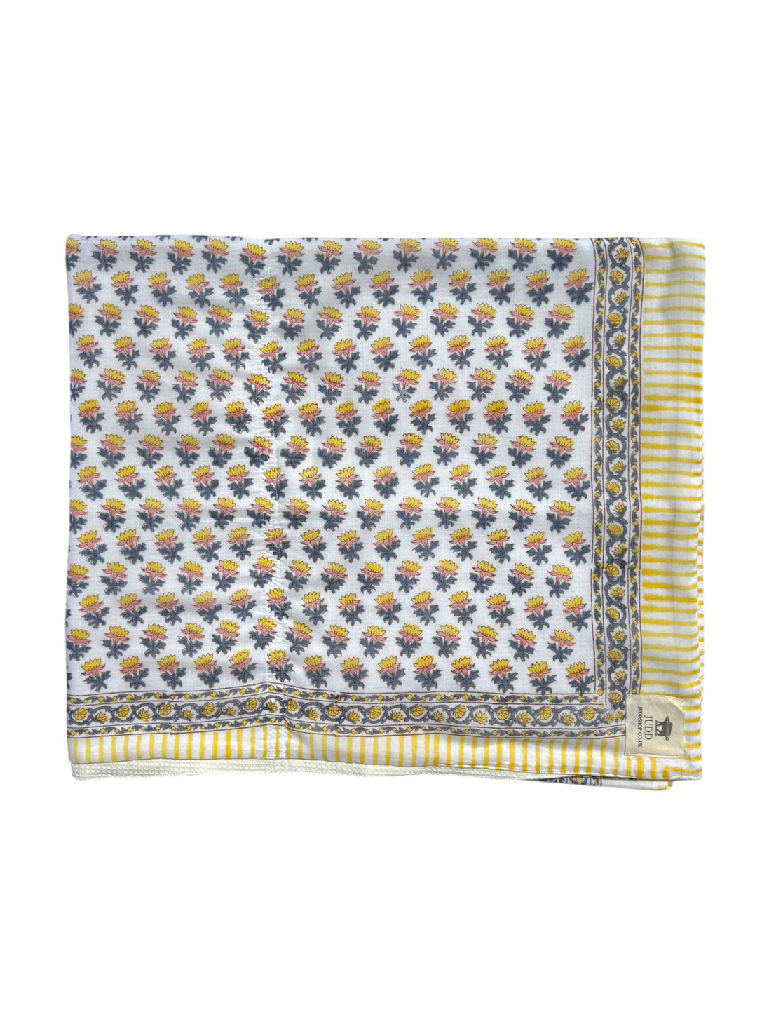 'Yellow & Pink Flower' Block Printed Cotton Towel