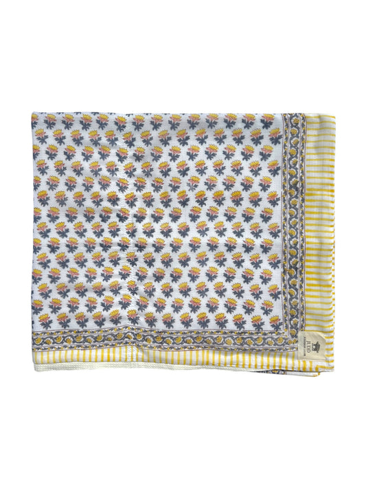 'Yellow & Pink Flower' Block Printed Cotton Towel