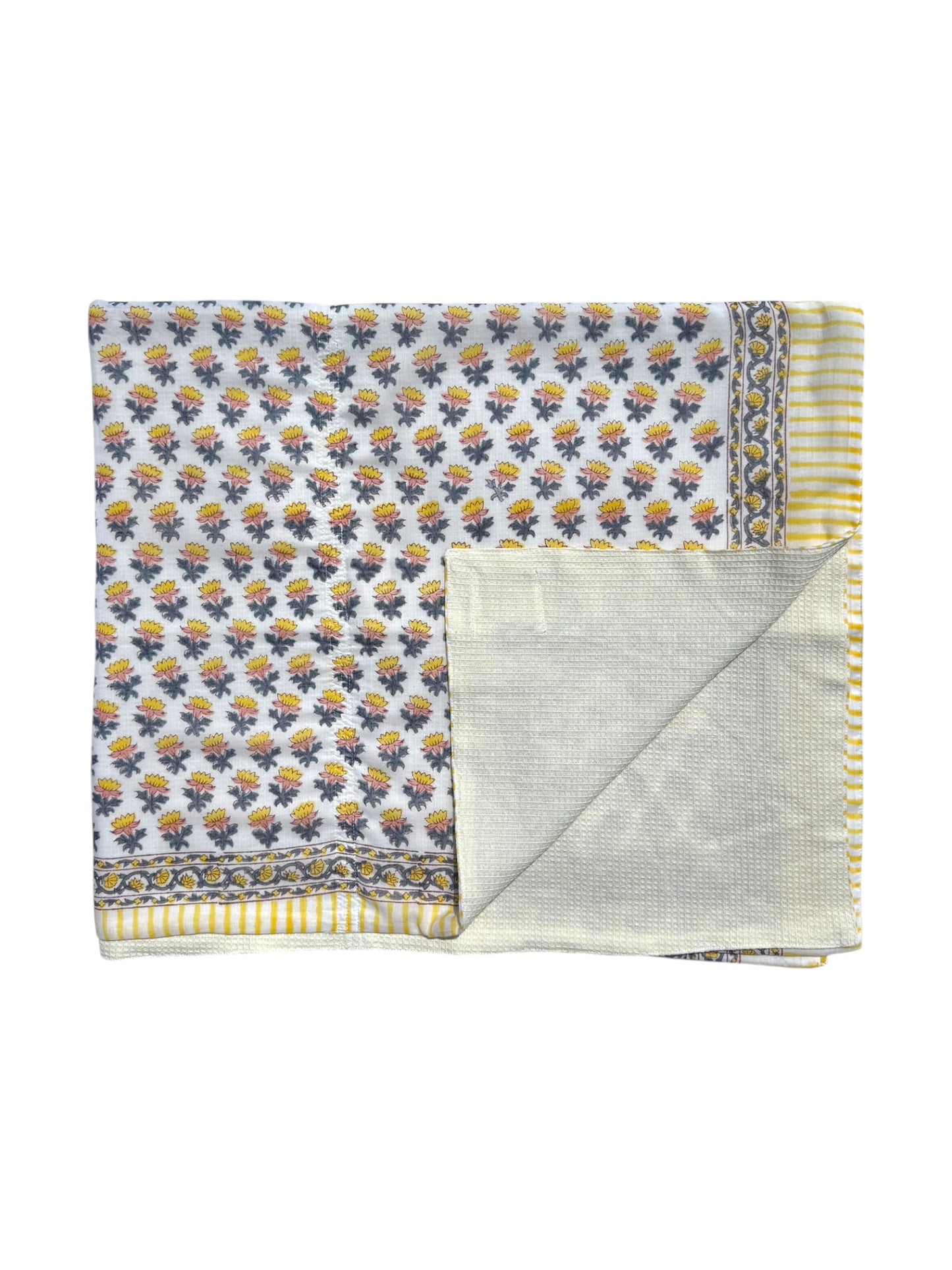 'Yellow & Pink Flower' Block Printed Cotton Towel