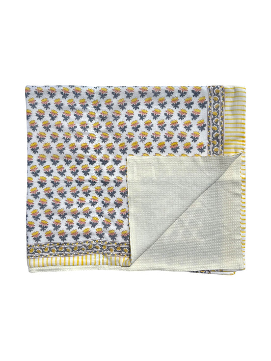 'Yellow & Pink Flower' Block Printed Cotton Towel